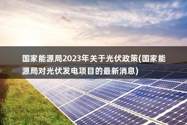 国家能源局2023年关于光伏政策(国家能源局对光伏发电项目的最新消息)